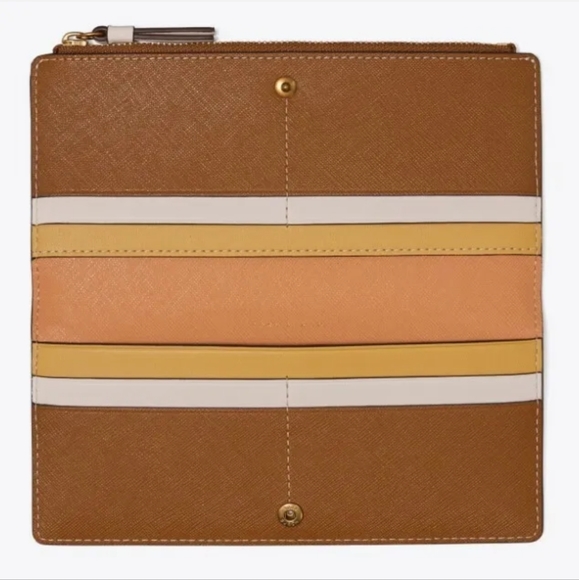 NWT ~Tory Burch Walker Printed Leather Slim Wallet Beige Flower Ditsy Border - Picture 4 of 16